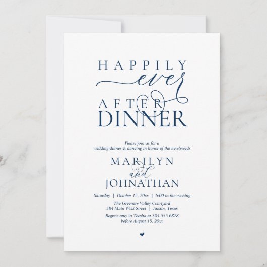 Happily Ever After Dinner Modern Wedding Reception 招待状 (正面)