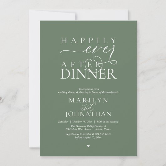 Happily Ever After Dinner Modern Wedding Reception 招待状 (正面)