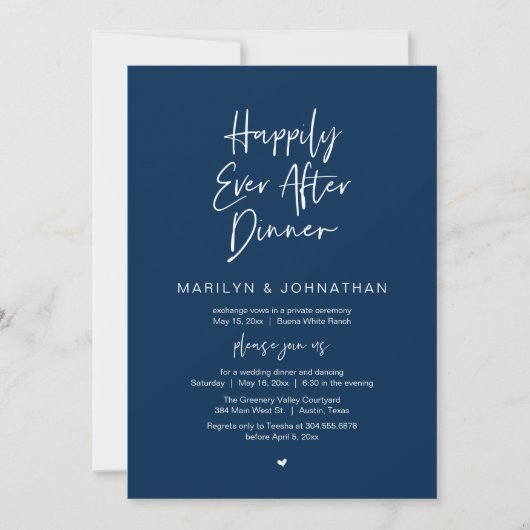 Happily Ever After Dinner Modern Wedding Reception 招待状 (正面)