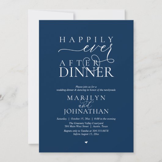 Happily Ever After Dinner Modern Wedding Reception 招待状 (正面)