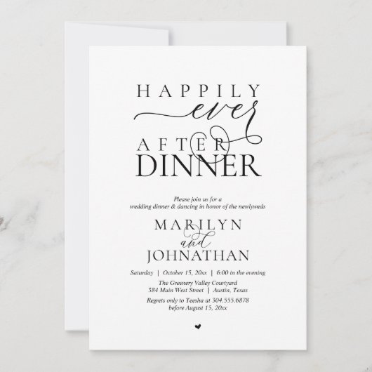 Happily Ever After Dinner Modern Wedding Reception 招待状 (正面)