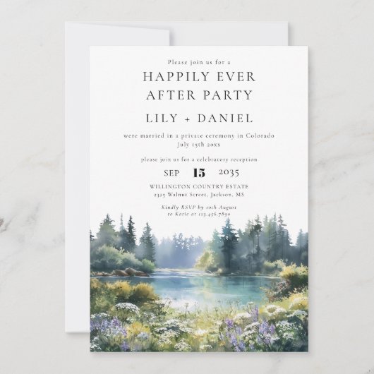 Happily Ever After Forest Lakeside Floral Wedding 招待状 (正面)