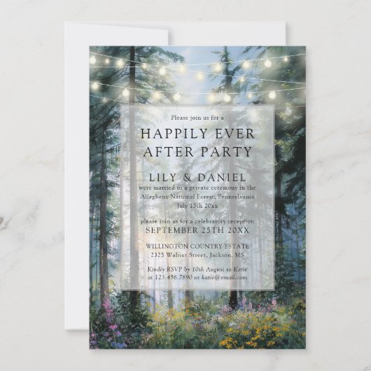 Happily Ever After Forest Lights Wedding Photo 招待状 (正面)