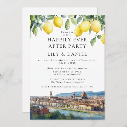 Happily Ever After Lemons Florence Italy Wedding 招待状 (正面/裏面)