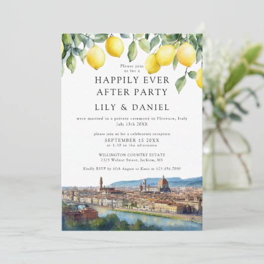 Happily Ever After Lemons Florence Photo Wedding 招待状 (スタンド正面)