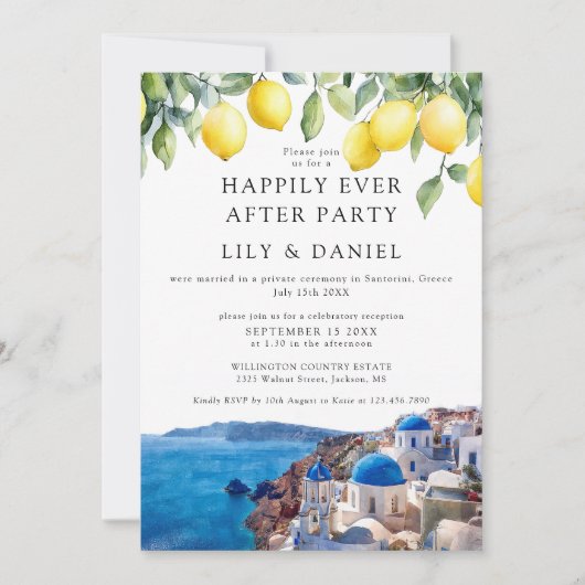 Happily Ever After Lemons Santorini Greece Wedding 招待状 (正面)