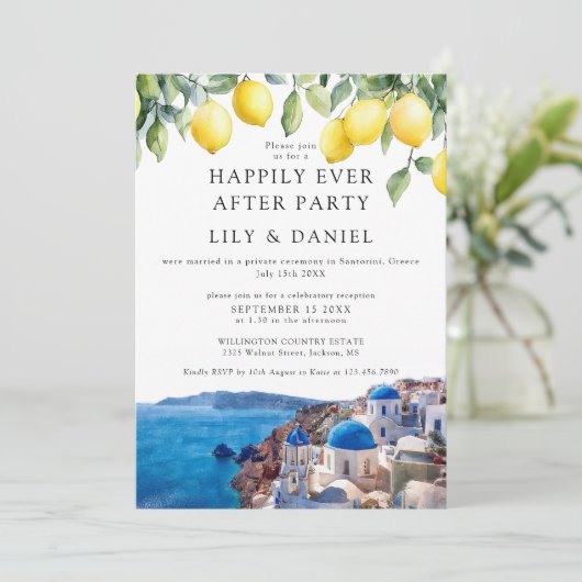 Happily Ever After Lemons Santorini Greece Wedding 招待状 (スタンド正面)