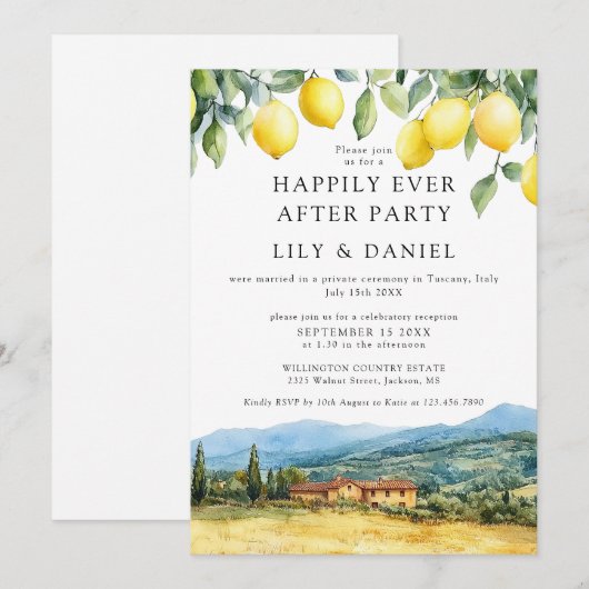 Happily Ever After Lemons Tuscany Italy Wedding 招待状 (正面/裏面)