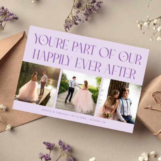 Happily Ever After Lilac Wedding Photo サンキューカード