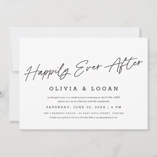 Happily Ever After Modern Script Wedding Elopement 招待状 (正面)