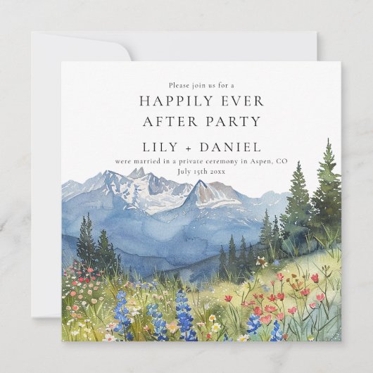 Happily Ever After Mountain Floral Wedding 招待状 (正面)