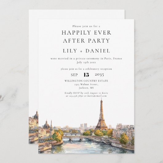 Happily Ever After Paris France Wedding 招待状 (正面/裏面)