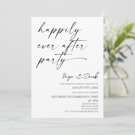 Happily Ever After Party Minimal Wedding Reception 招待状 (スタンド正面)