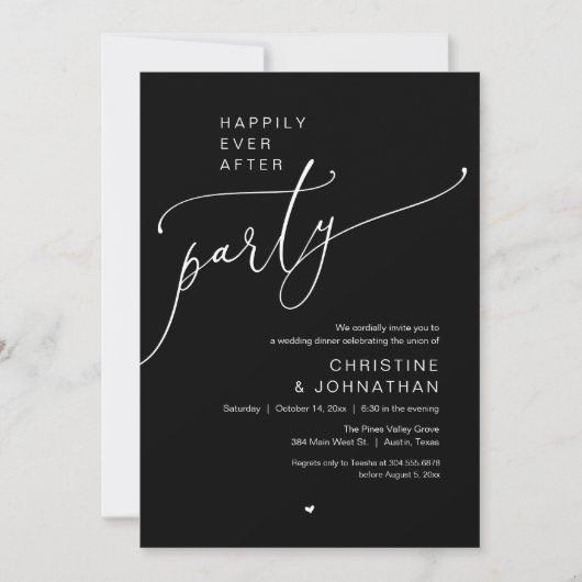"Happily Ever After Party" Modern Wedding Dinner 招待状 (正面)