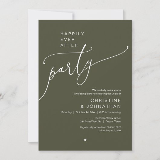 "Happily Ever After Party" Modern Wedding Dinner 招待状 (正面)