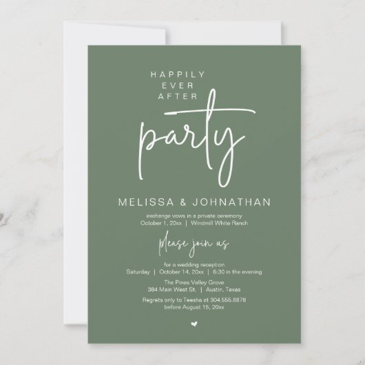 Happily Ever After Party, Modern Wedding Reception 招待状 (正面)