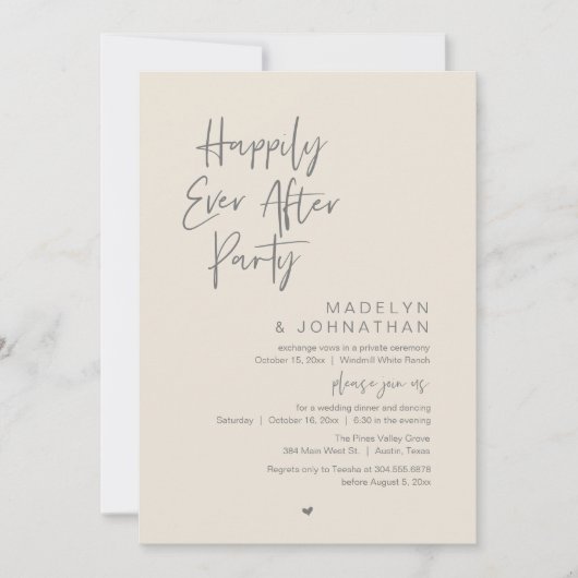 Happily Ever After Party, Modern Wedding Reception 招待状 (正面)