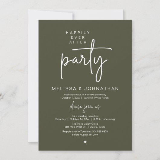 Happily Ever After Party, Modern Wedding Reception 招待状 (正面)