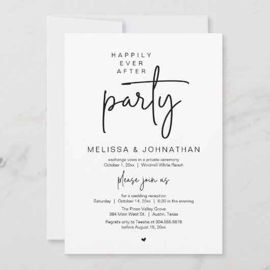 Happily Ever After Party, Modern Wedding Reception 招待状 (正面)