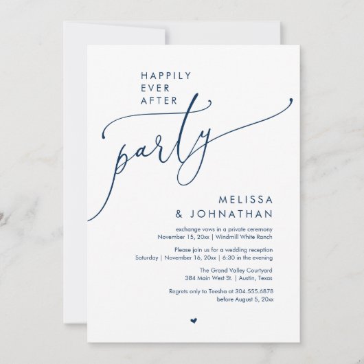 Happily Ever After Party Modern Wedding Reception 招待状 (正面)