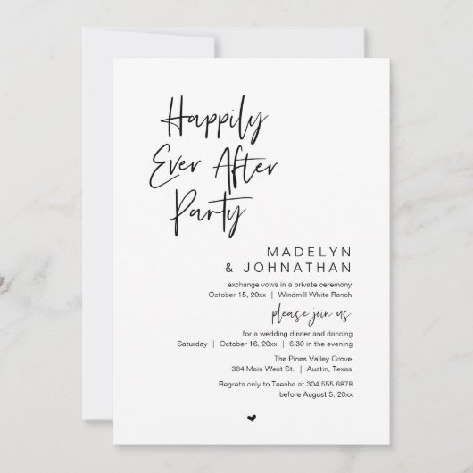 Happily Ever After Party, Modern Wedding Reception 招待状 (正面)