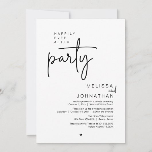 Happily Ever After Party, Modern Wedding Reception 招待状 (正面)