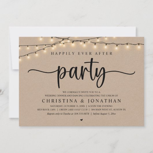 Happily Ever After Party, Rustic Wedding Dinner 招待状 (正面)