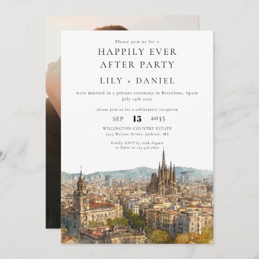 Happily Ever After Photo Barcelona Wedding 招待状 (正面/裏面)