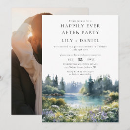 Happily Ever After Photo Forest Lakeside Wedding 招待状