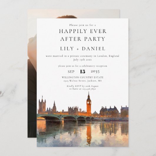Happily Ever After Photo London Wedding 招待状 (正面/裏面)
