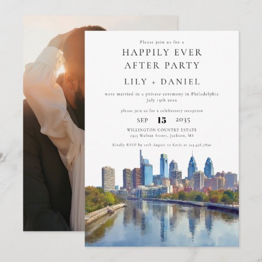 Happily Ever After Photo Philadelphia Wedding 招待状 (正面/裏面)