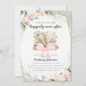 Happily Ever After Pink Floral Book Bridal Shower 招待状 (正面)