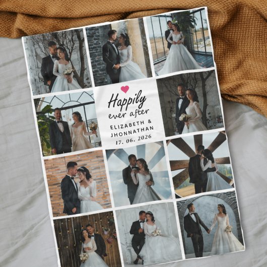 Happily Ever After Script Photo Collage Pink Heart フリースブランケット