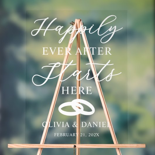 Happily Ever After Starts Here Custom Wedding アクリルサイン (ニュートラル)