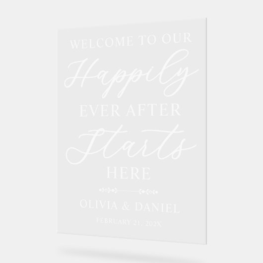 Happily Ever After Starts Here Wedding Welcome アクリルサイン (傾斜)