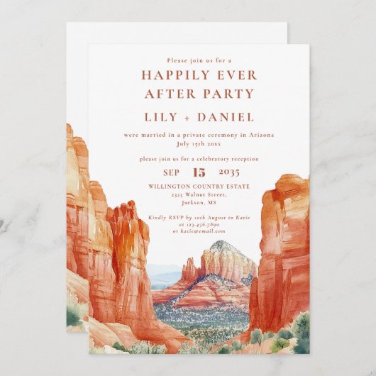 Happily Ever After Watercolor Desert Wedding 招待状 (正面/裏面)