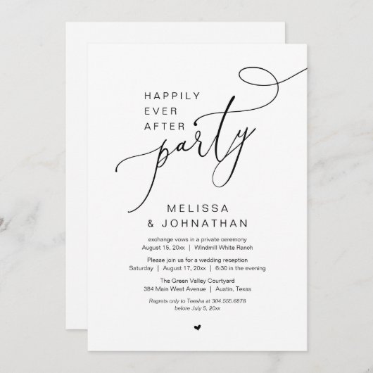 Happily Ever After Wedding Elopement Party 招待状 (正面/裏面)