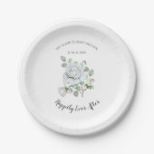Happily Ever After White Rose Wedding Paper Plates ペーパープレート (正面)