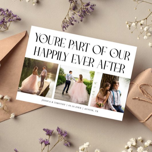 Happily Ever After White Wedding Photo サンキューカード