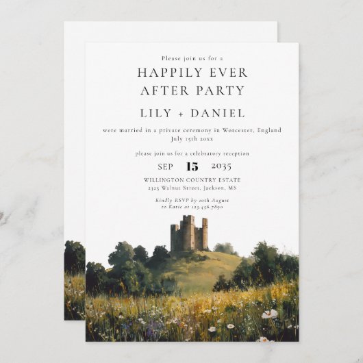 Happily Ever After Wildflowers Castle Wedding 招待状 (正面/裏面)