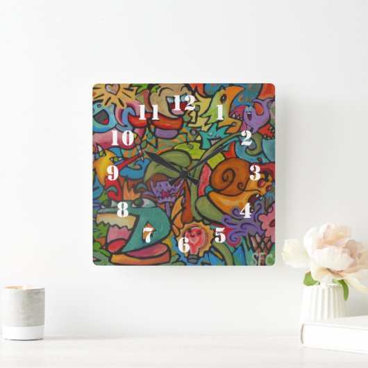 Happiness By Squid Fear City スクエア壁時計 (ホーム)