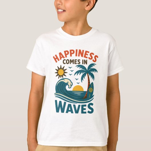 Happiness Comes in Waves - Boys' Inspirational Bea Tシャツ (正面)