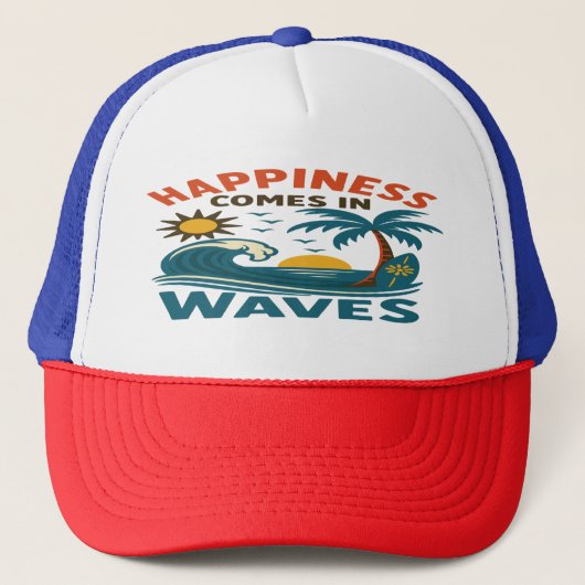 Happiness Comes in Waves - Inspirational Beach  キャップ (正面)