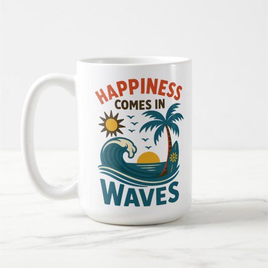 Happiness Comes in Waves - Inspirational Coffee コーヒーマグカップ (左)
