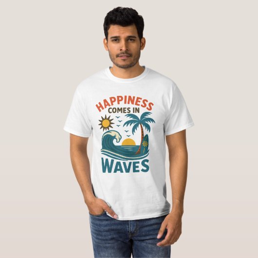 Happiness Comes in Waves - Men's Motivational Beac Tシャツ (正面フル)