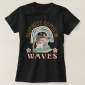 Happiness Comes In Waves retro skeleton surfing be Tシャツ (デザイン正面)