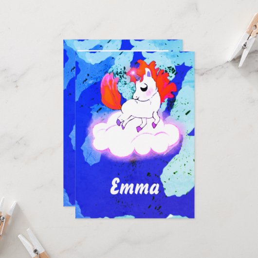Happiness cute magic unicorn 招待状 (正面/裏面インサイチュ)