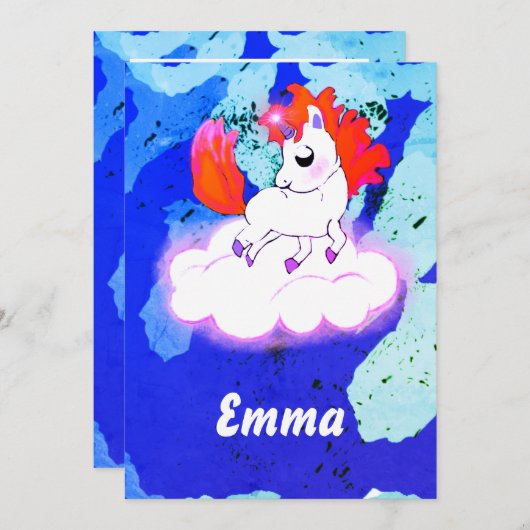 Happiness cute magic unicorn 招待状 (正面/裏面)