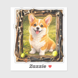Happiness, Framed - Corgi Pup シール