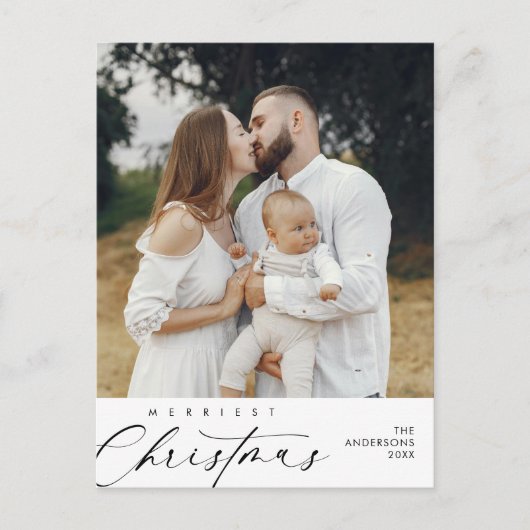 Happiness Greeting メリー Christmas Family Photo ポストカード (正面)